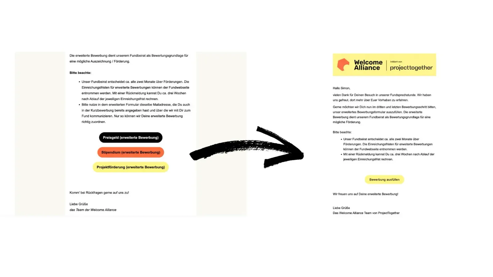 Before and after comparison of email routing.